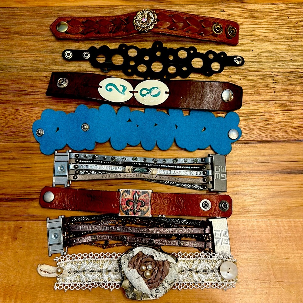 8 Leather/Fabric/Rubber Wide Bracelets
